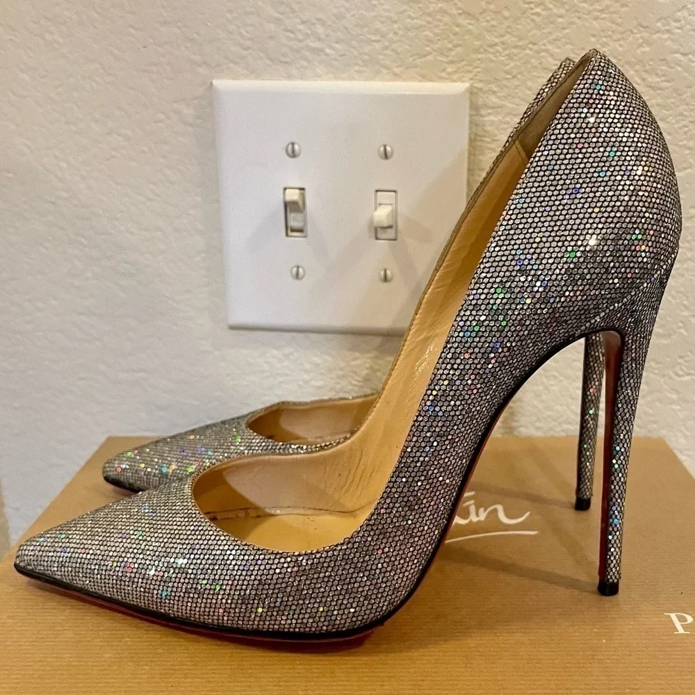 Christian Louboutin So Kate holographic disco ball sky silver pumps 120mm EU36.5